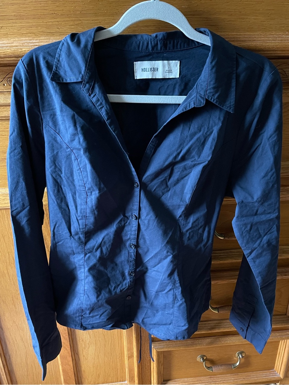 Hollister Dark Navy Stretch Poplin Button-Up Shirt